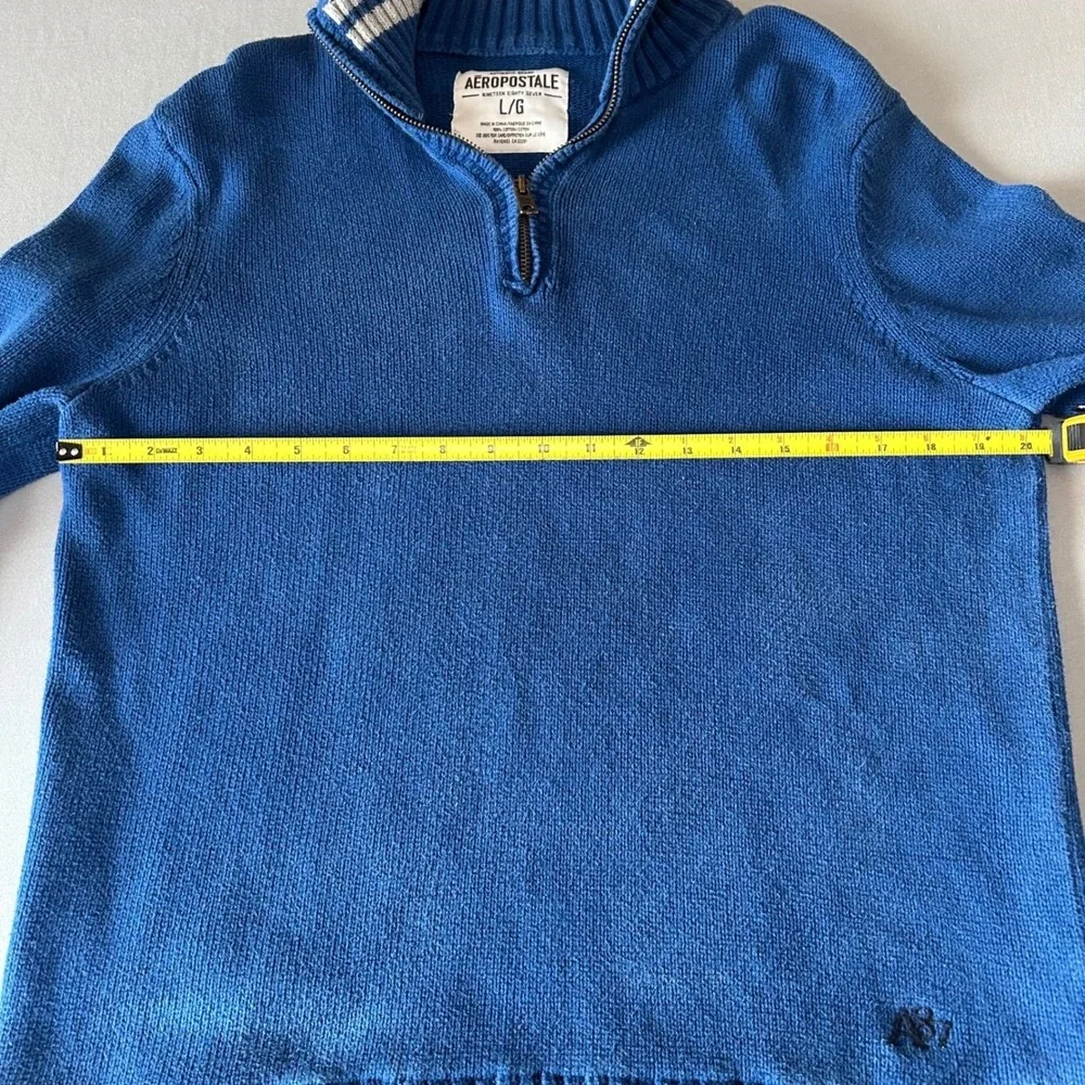 Aeropostale Mens Quarter Zip Mock Neck Pullover Sweater Blue Striped Collar Sz L